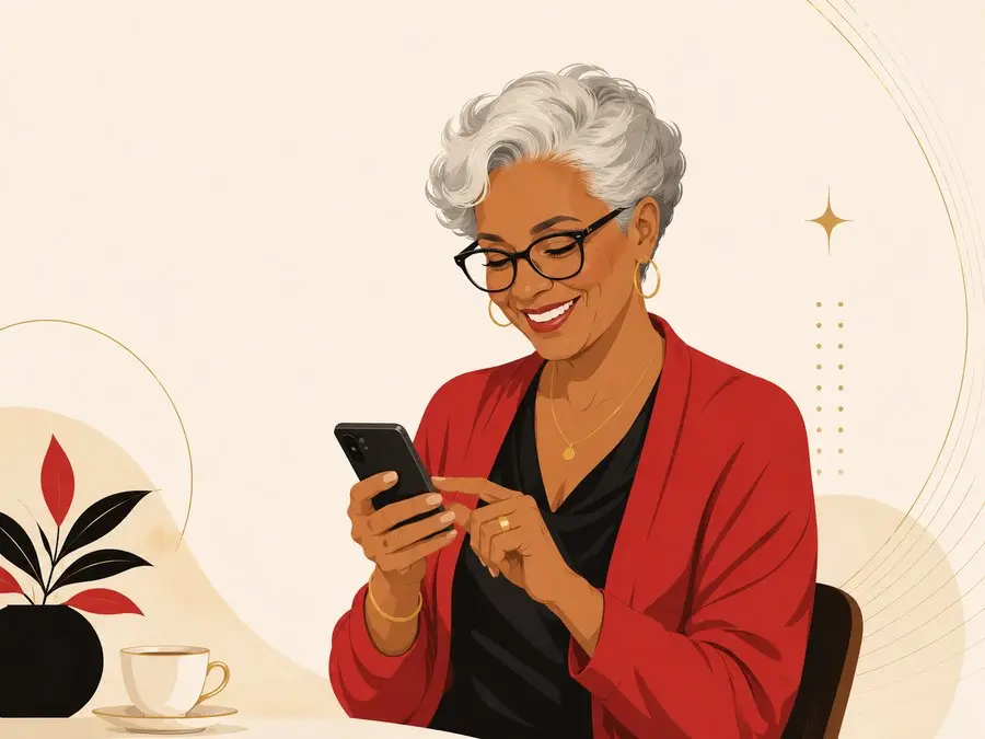 A confident older woman enjoying a digital experience on her phone