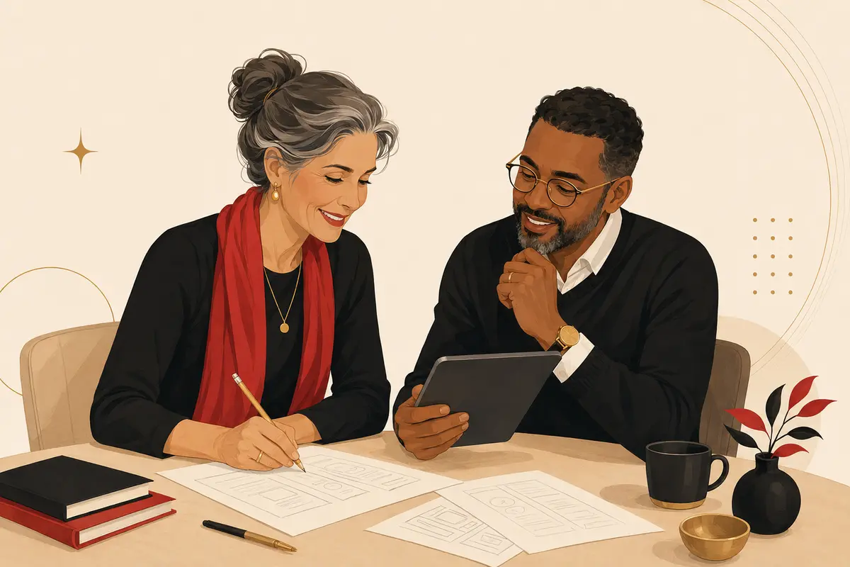 Two professionals shaping a story-driven digital experience together