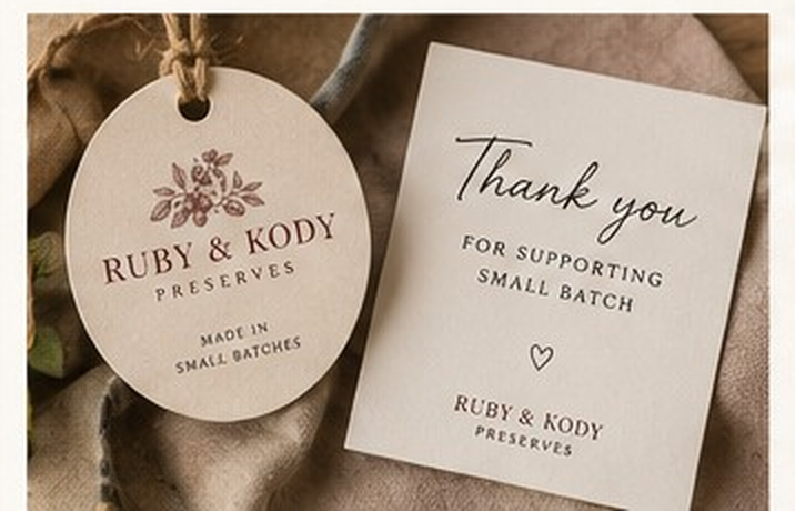 Ruby and Kody hang tag and handwritten thank you card